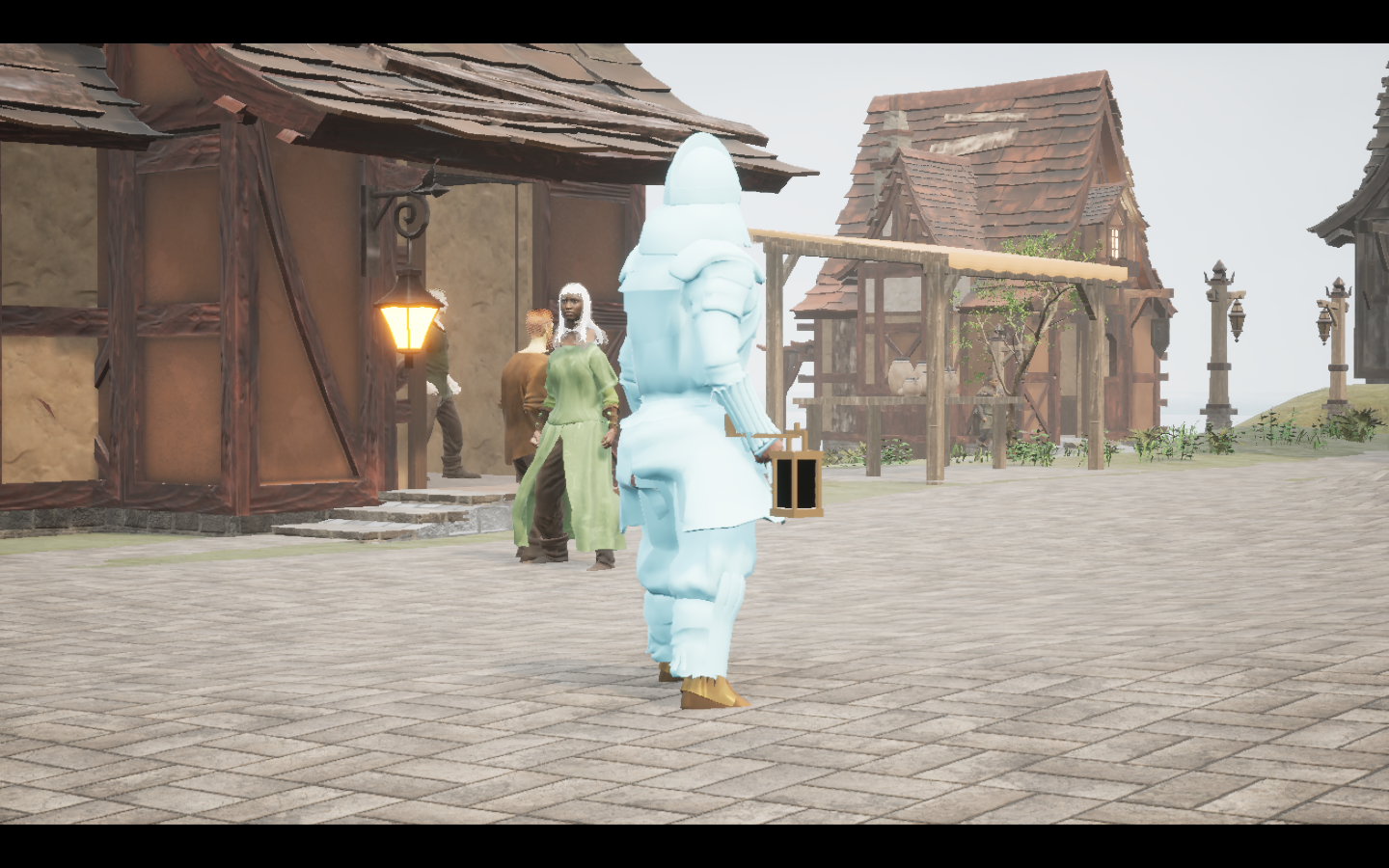 Worn in the complete Drakescale armour outfit. Native game screenshot, masculine average body, rear three-quarter view.