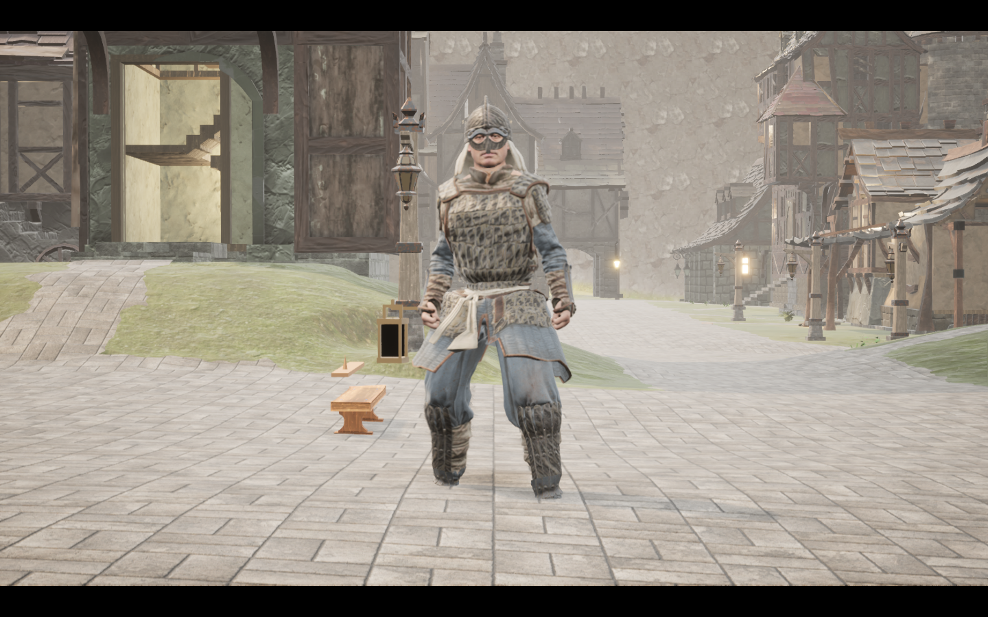 Worn in the complete Rootbound iron armour outfit. Native game screenshot, masculine average body, front view.