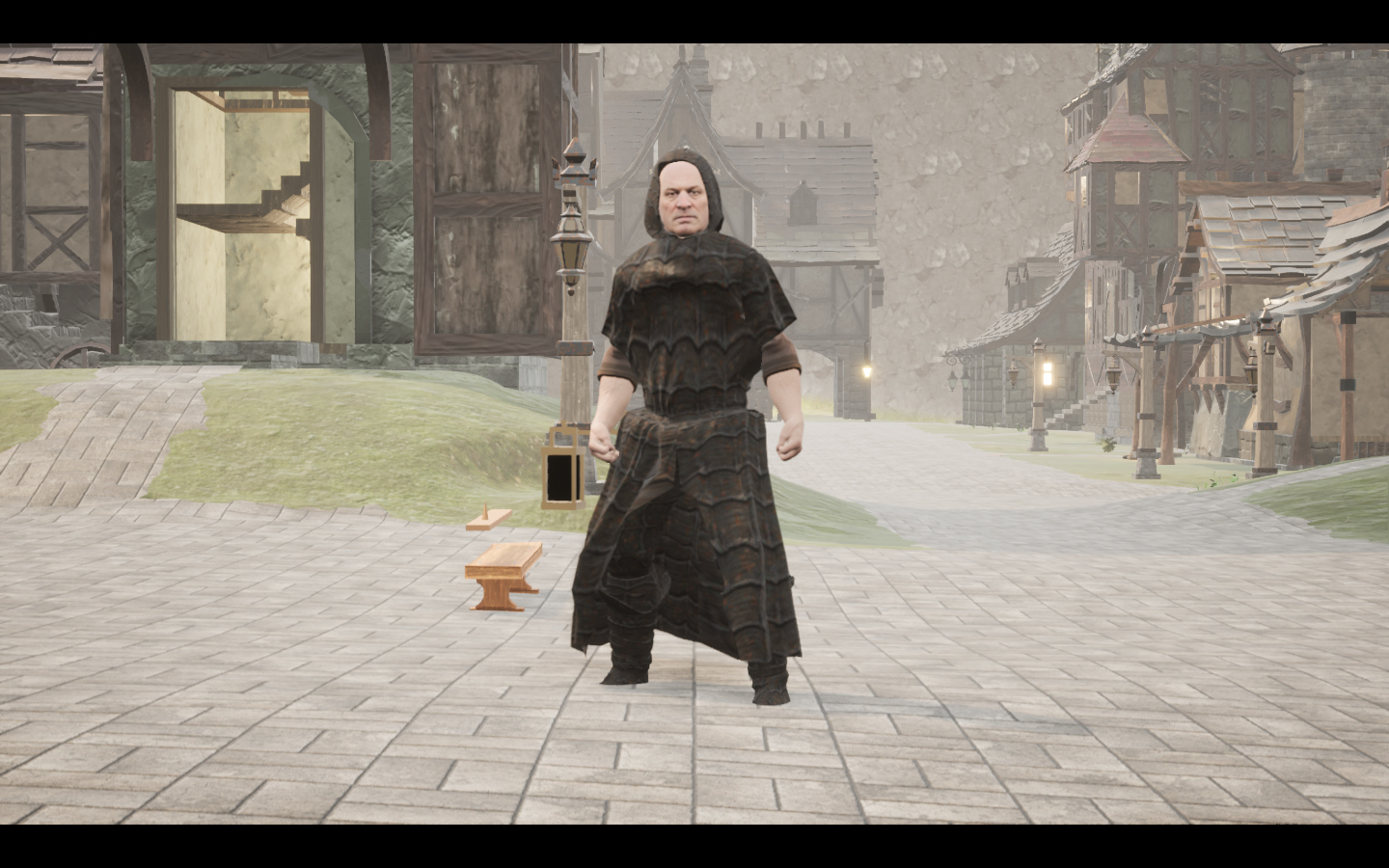 Worn in the complete Chitin linen mage armour outfit. Native game screenshot, masculine average body, front view.