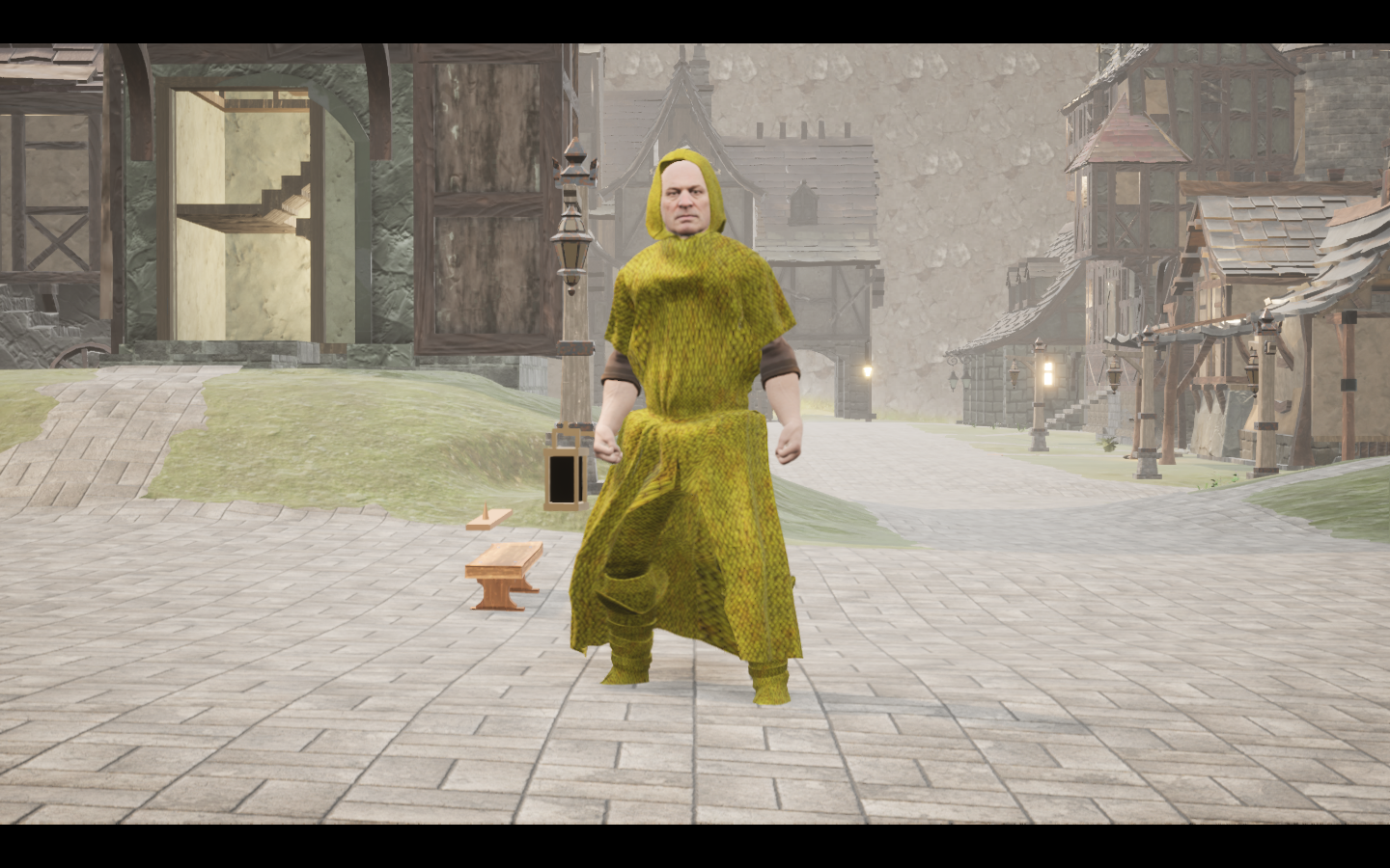 Worn in the complete Wyrmscale linen mage armour outfit. Native game screenshot, masculine average body, front view.