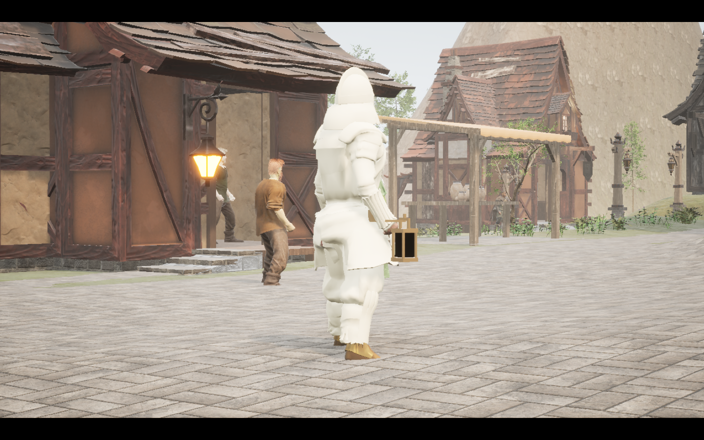 Worn in the complete Spineguard armour outfit. Native game screenshot, masculine average body, rear three-quarter view.