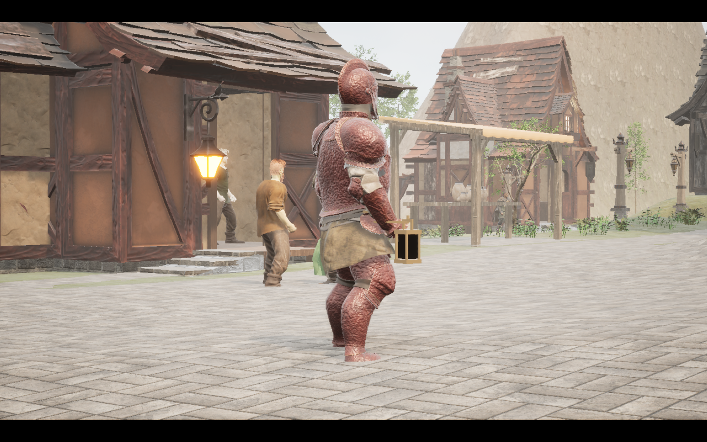 Worn in the complete Abyssal steel armour outfit. Native game screenshot, masculine average body, rear three-quarter view.
