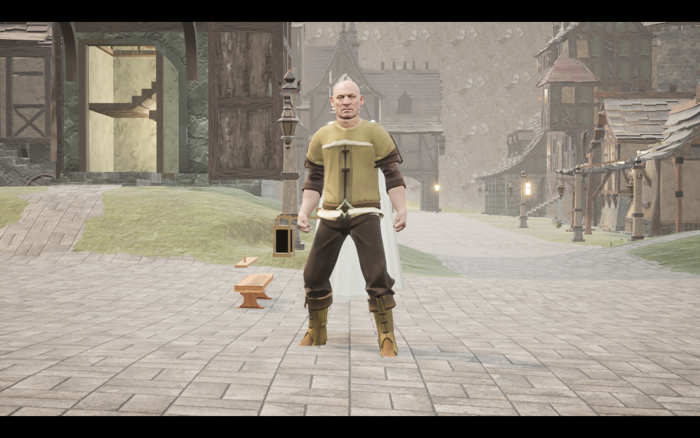 Frost Travel cape equipped in game. Native game screenshot, masculine average body, front view.