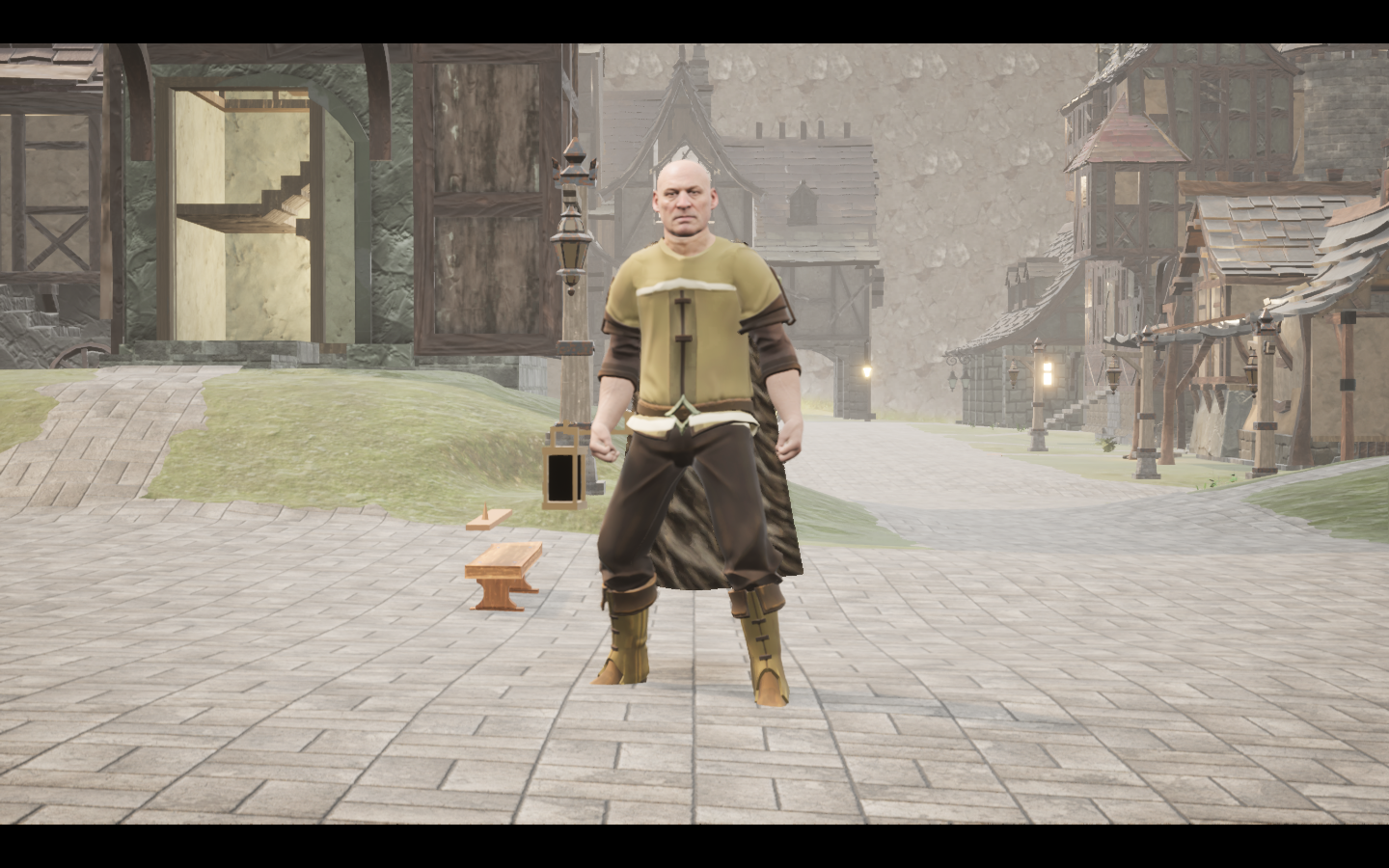 Rootbound Travel cape equipped in game. Native game screenshot, masculine average body, front view.