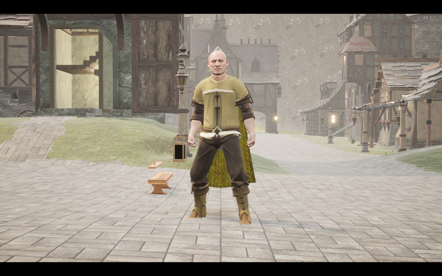 Wyrmscale Travel cape equipped in game. Native game screenshot, masculine average body, front view.