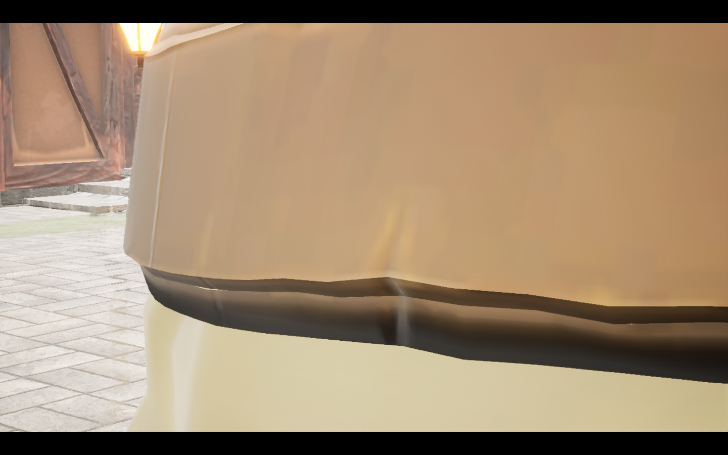 Wayfarer's ring equipped in game. Native game screenshot, masculine average body, rear three-quarter view.