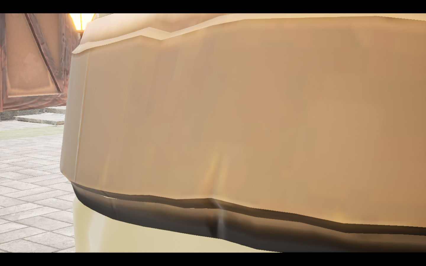Stormcatcher ring equipped in game. Native game screenshot, masculine average body, rear three-quarter view.