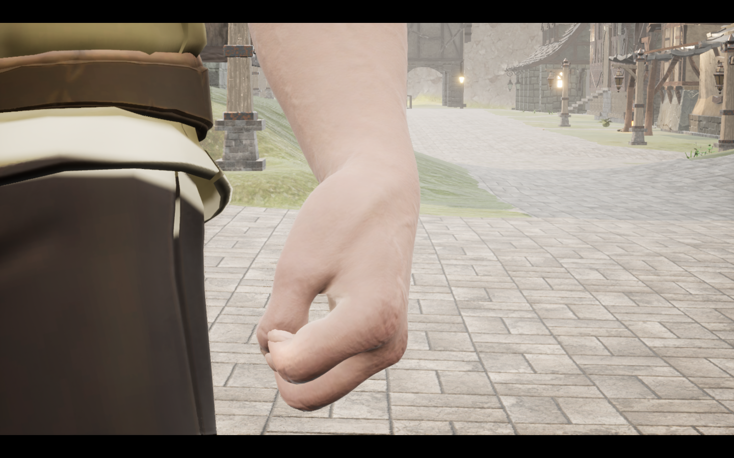 Stormcatcher ring equipped in game. Native game screenshot, masculine average body, front view.