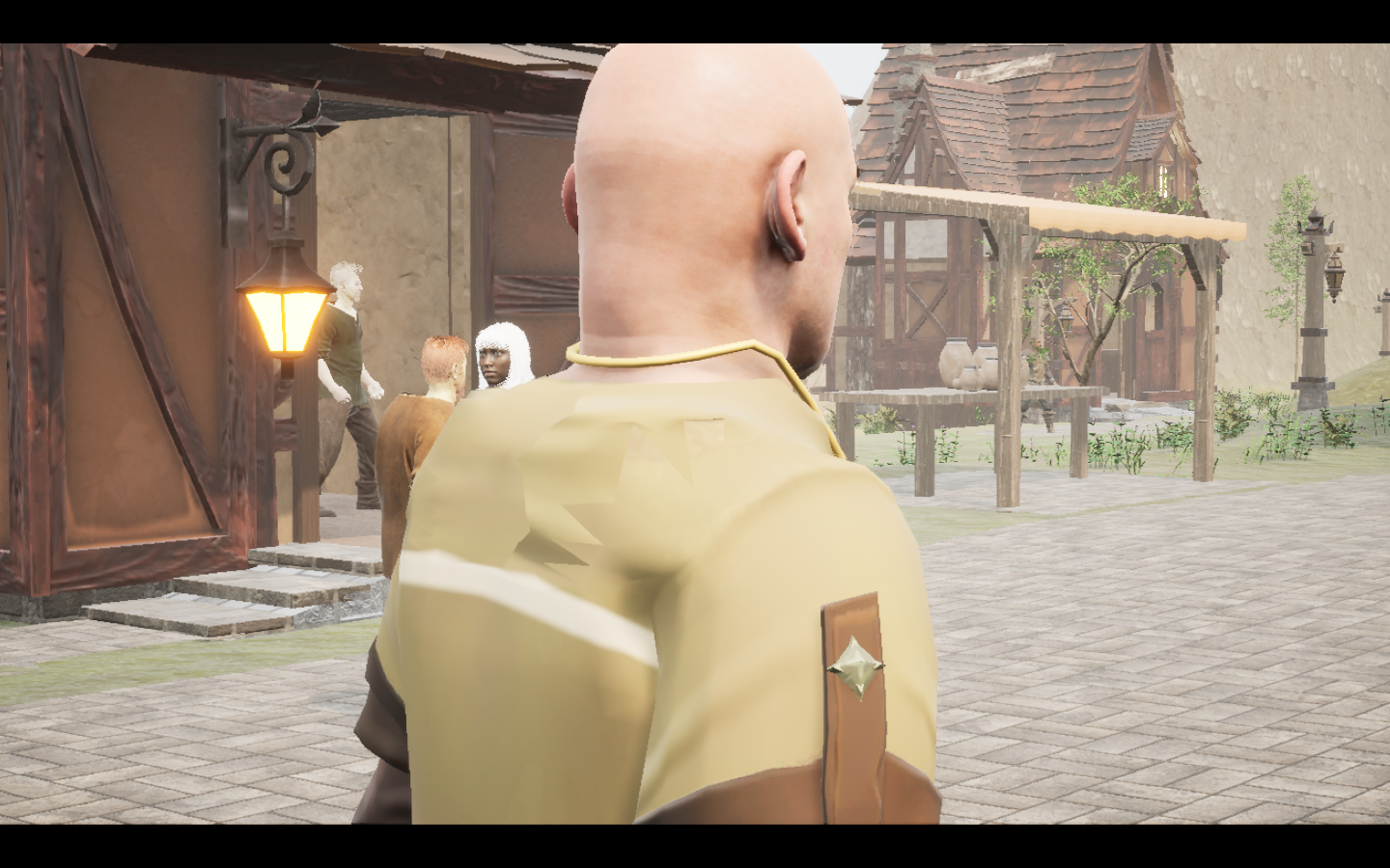 Rimeheart pendant equipped in game. Native game screenshot, masculine average body, rear three-quarter view.