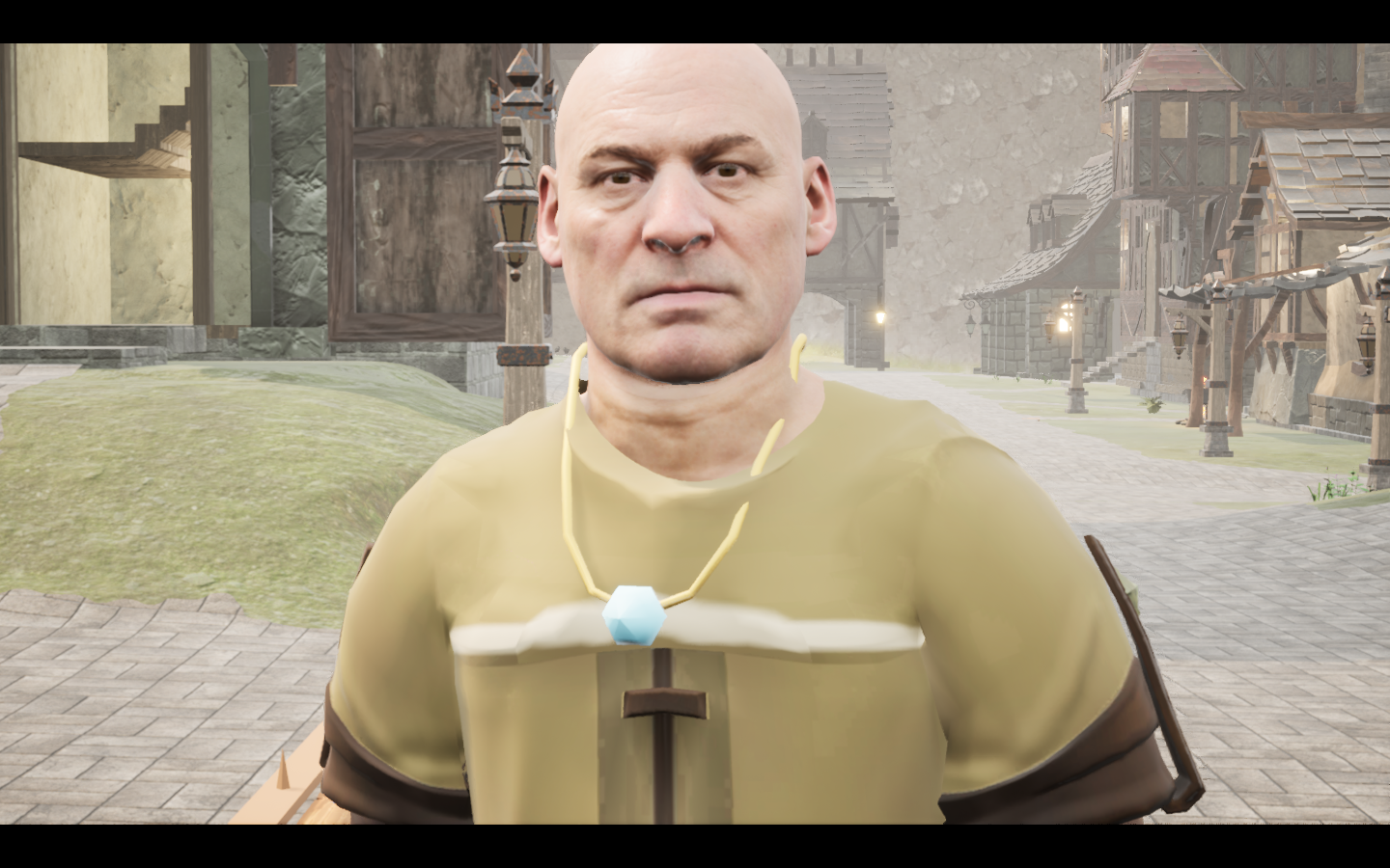 Rimeheart pendant equipped in game. Native game screenshot, masculine average body, front view.