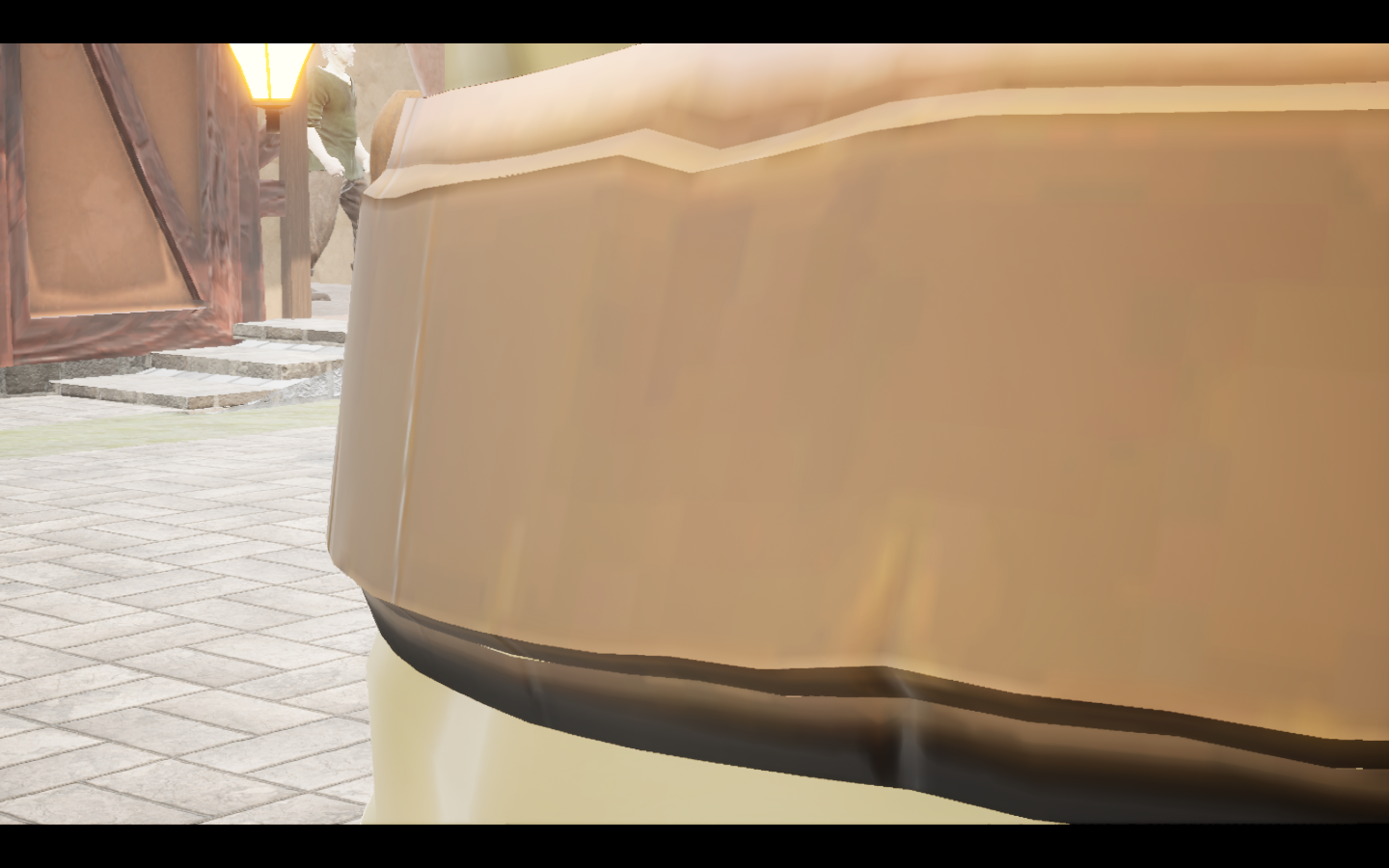 Coppervein Ring equipped in game. Native game screenshot, masculine average body, rear three-quarter view.
