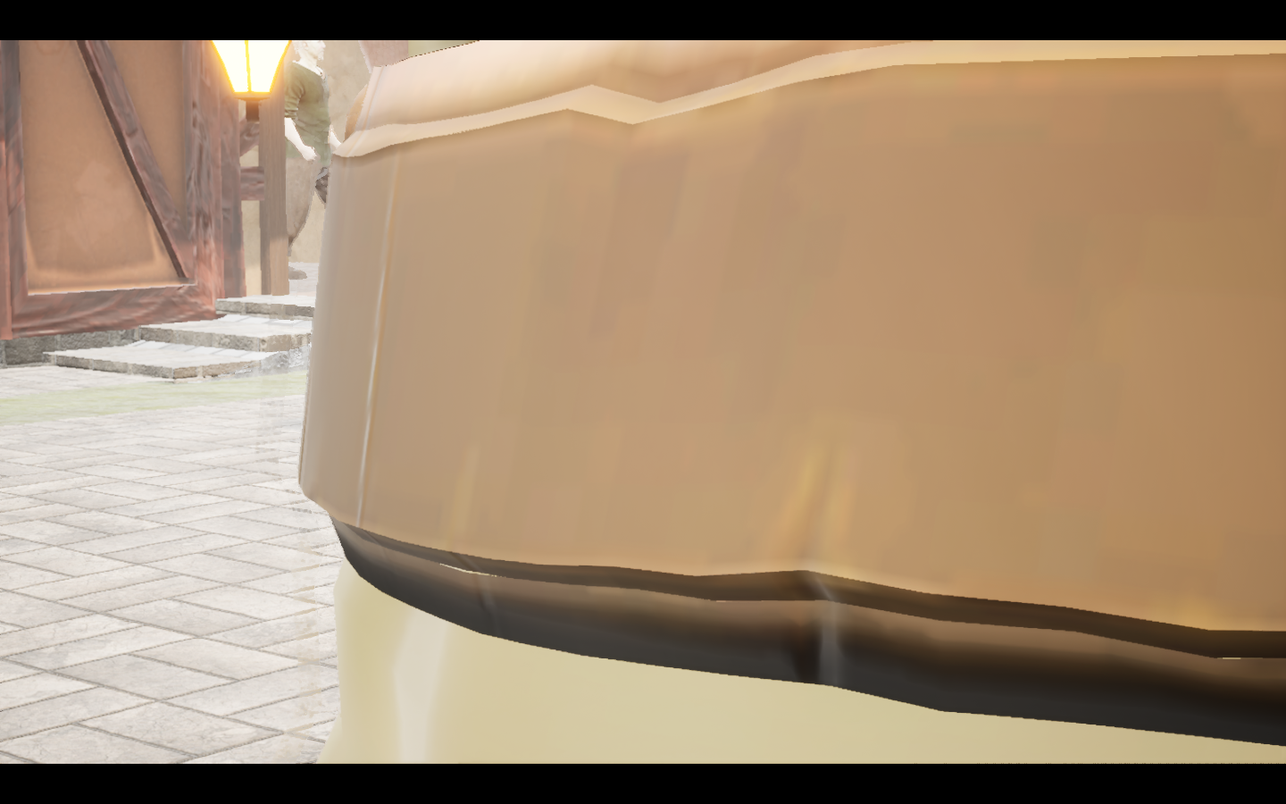 Golden Ladle Ring equipped in game. Native game screenshot, masculine average body, rear three-quarter view.