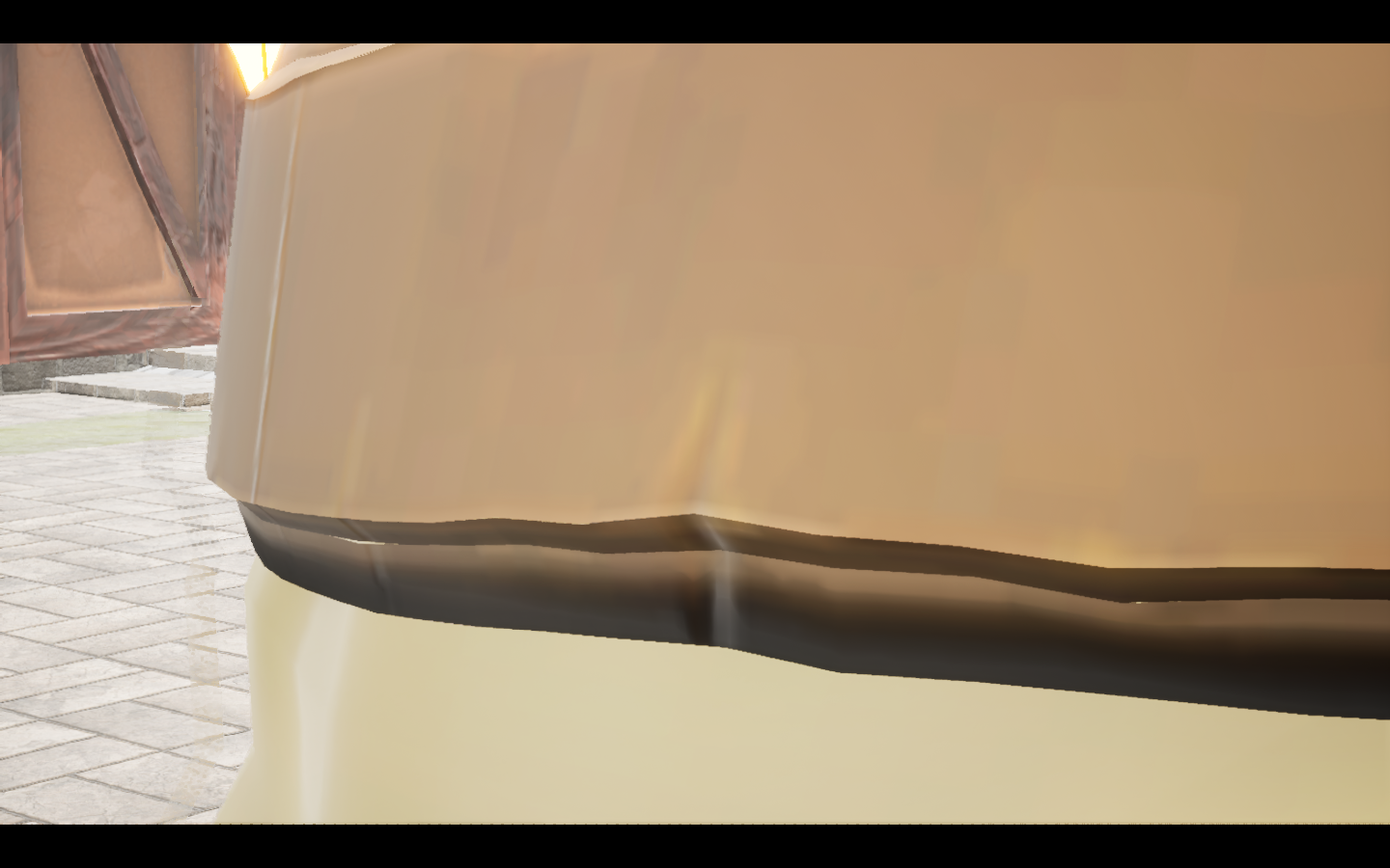 Pearlneedle Ring equipped in game. Native game screenshot, masculine average body, rear three-quarter view.