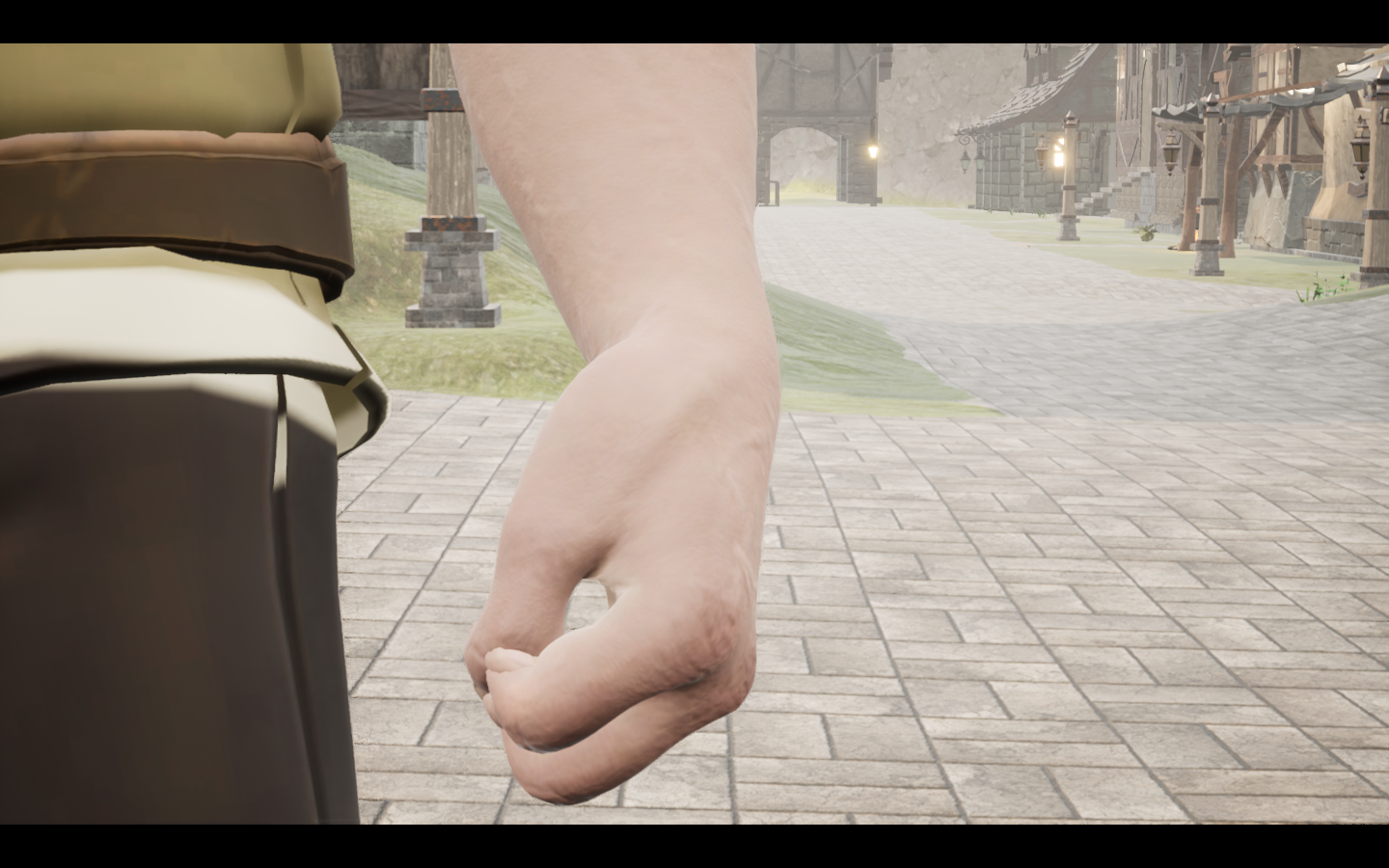 Pearlneedle Ring equipped in game. Native game screenshot, masculine average body, front view.