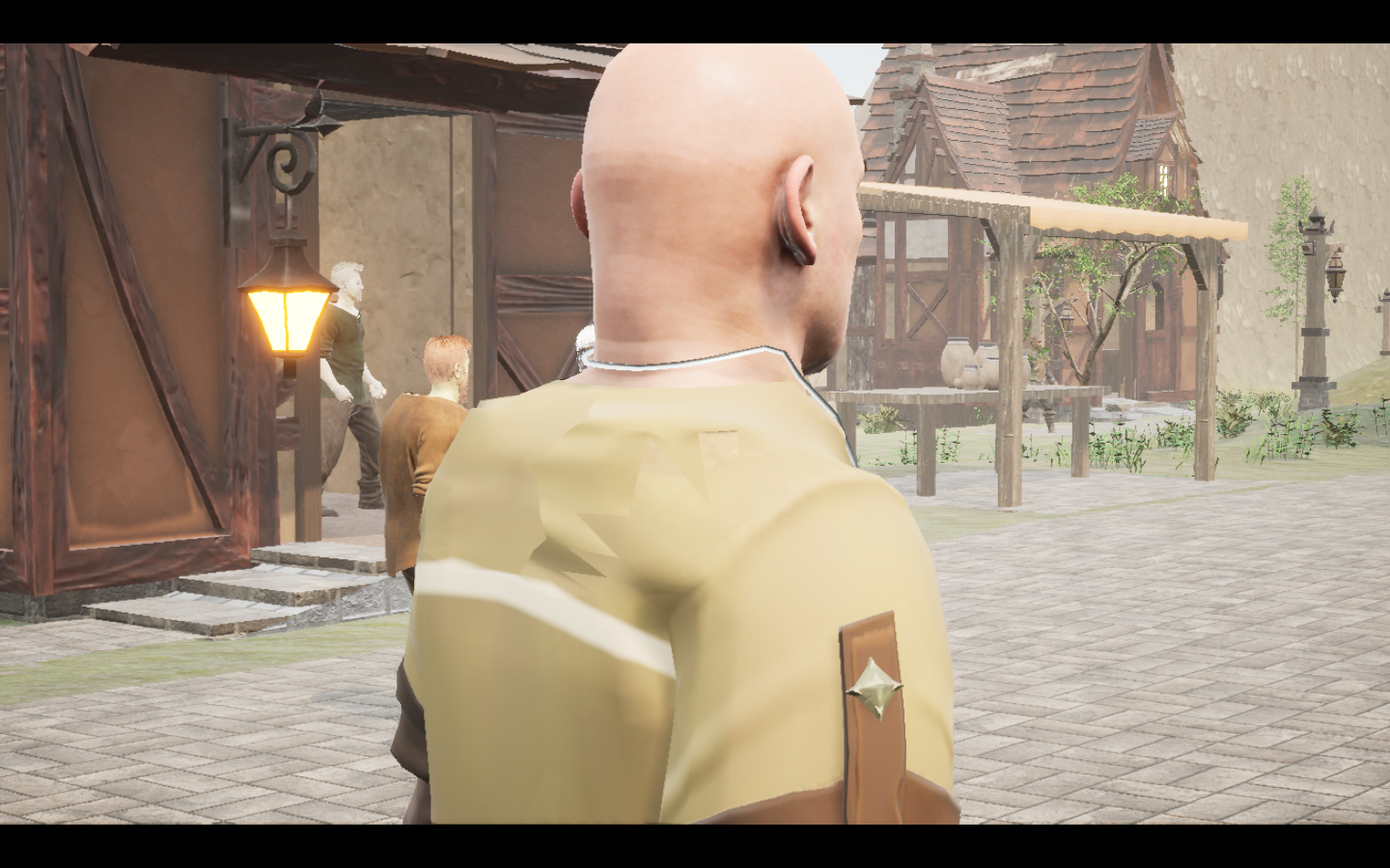 Greenheart Amulet equipped in game. Native game screenshot, masculine average body, rear three-quarter view.