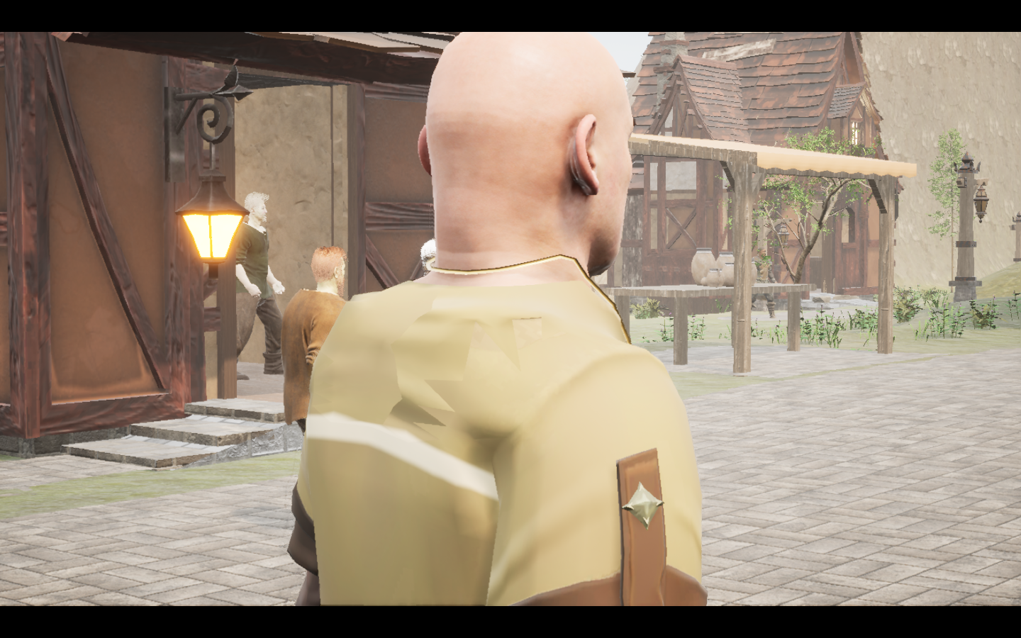 Grandmaster's Prism equipped in game. Native game screenshot, masculine average body, rear three-quarter view.
